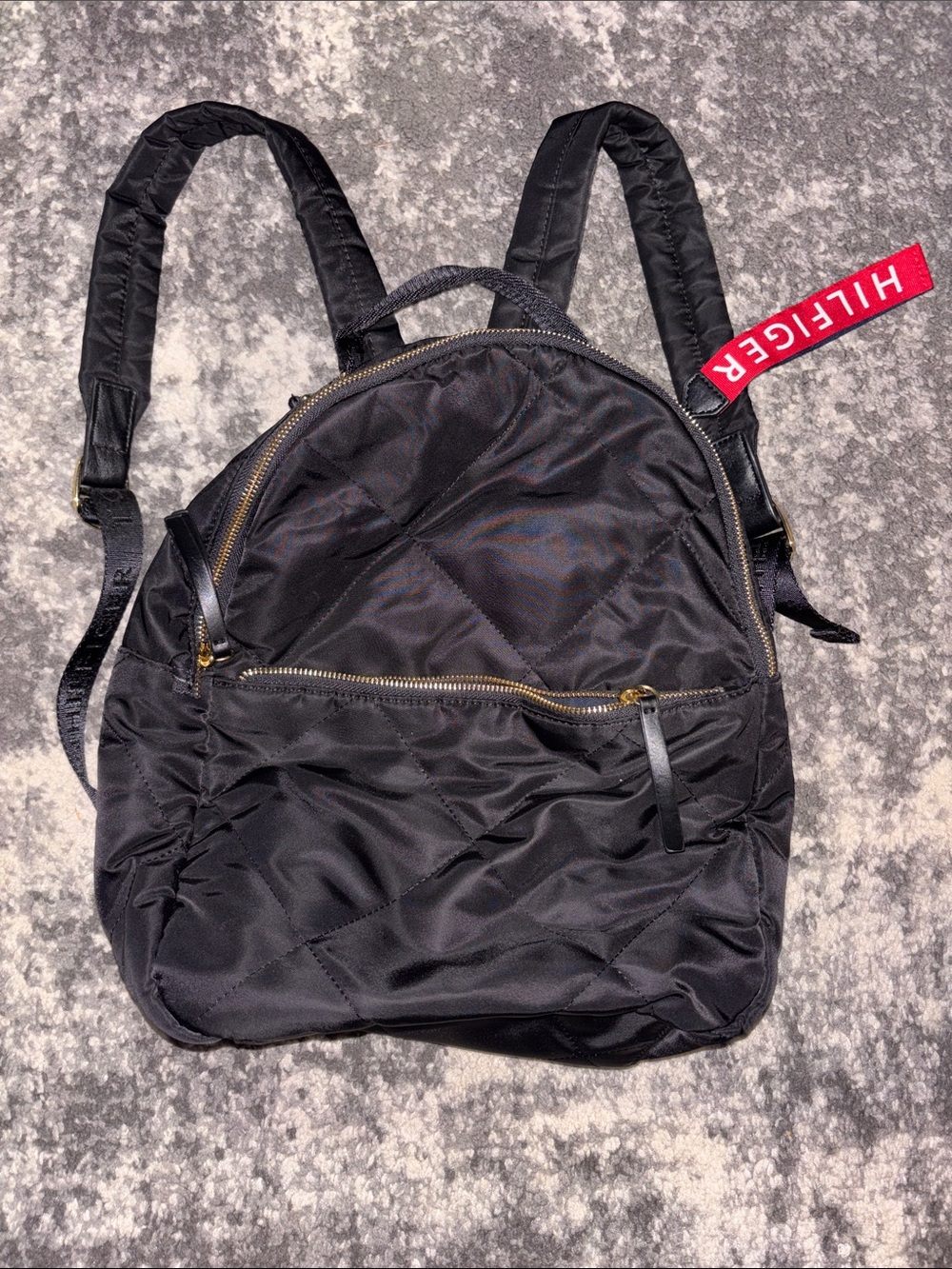 Tommy Hilfiger Black Quilted Backpack with Gold Hardware